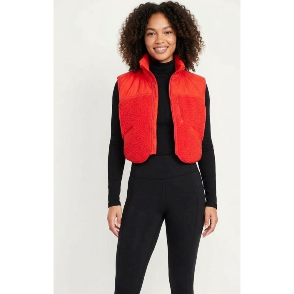 New Old Navy Crop Hybrid Zip Vest Sherpa Jacket Orange Women's Plus Size 2X